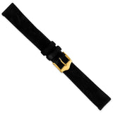 DeBeer 16mm Black Suede Flat Leather with Gold-tone Buckle 7.75 inch Watch Band