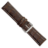 DeBeer 24mm Brown Crocodile Grain Chronograph Leather with White Stitching and Silver-tone Buckle 7.5 inch Watch Band