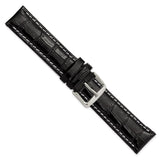 DeBeer 19mm Black Crocodile Grain Chronograph Leather with White Stitching and Sliver-tone Buckle 7.5 inch Watch Band