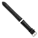 DeBeer 20mm Black Crocodile Grain Chronograph Leather with White Stitching and Sliver-tone Buckle 7.5 inch Watch Band