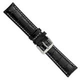 DeBeer 20mm Black Crocodile Grain Chronograph Leather with White Stitching and Sliver-tone Buckle 7.5 inch Watch Band