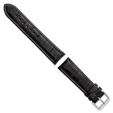 DeBeer 22mm Black Crocodile Grain Chronograph Leather with White Stitching and Sliver-tone Buckle 7.5 inch Watch Band