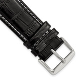 DeBeer 22mm Black Crocodile Grain Chronograph Leather with White Stitching and Sliver-tone Buckle 7.5 inch Watch Band