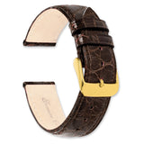 DeBeer 20mm Dark Brown Genuine Caiman Leather with Gold-tone Buckle 7.5 inch Watch Band