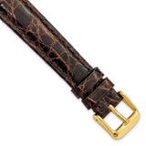 16mm Dark Brown Genuine Caiman Crocodile Gold-tone Buckle Watch Band