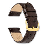 DeBeer 20mm Brown Ostrich Grain Leather with Gold-tone Buckle 7.5 inch Watch Band