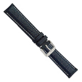 18mm Navy Sport Leather White Stitch Silver-tone Buckle Watch Band