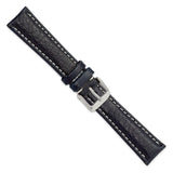 19mm Navy Sport Leather White Stitch Silver-tone Buckle Watch Band