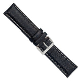 DeBeer 24mm Navy Sport Leather with White Stitching and Silver-tone Buckle 7.5 inch Watch Band