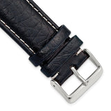 DeBeer 24mm Navy Sport Leather with White Stitching and Silver-tone Buckle 7.5 inch Watch Band