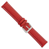 DeBeer 20mm Red Sport Leather with White Stitching and Silver-tone Buckle 7.5 inch Watch Band