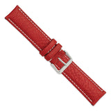 22mm Red Sport Leather White Stitch Silver-tone Buckle Watch Band