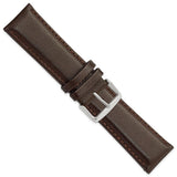 24mm Dark Brown Smooth Leather Chrono Silver-tone Buckle Watch Band