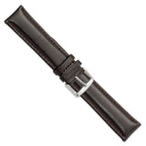 22mm Long Dark Brown Leather Chrono Silver-tone Buckle Watch Band
