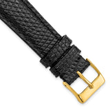 DeBeer 19mm Black Genuine Lizard Leather with Gold-tone Buckle 7.5 inch Watch Band