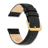DeBeer 18mm Short Black Lizard Grain Leather with Gold-tone Buckle 6.75 inch Watch Band