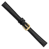 12mm Black Lizard Grain Leather Gold-tone Buckle Watch Band