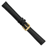 DeBeer 14mm Black Lizard Grain Leather with Gold-tone Buckle 6.75 inch Watch Band