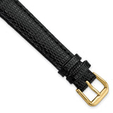 DeBeer 14mm Black Lizard Grain Leather with Gold-tone Buckle 6.75 inch Watch Band
