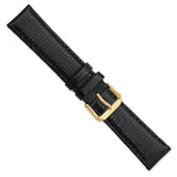 DeBeer 20mm Black Lizard Grain Leather with Gold-tone Buckle 7.5 inch Watch Band