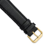 DeBeer 20mm Black Lizard Grain Leather with Gold-tone Buckle 7.5 inch Watch Band
