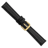 DeBeer 16mm Short Black Lizard Grain Leather with Gold-tone Buckle 6.75 inch Watch Band