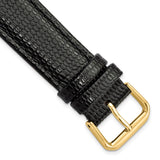 20mm Short Black Lizard Grain Leather Gold-tone Buckle Watch Band