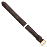 DeBeer 15mm Dark Brown Lizard Grain Leather with Gold-tone Buckle 7.5 inch Watch Band