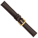 15mm Dark Brown Lizard Grain Leather Gold-tone Buckle Watch Band