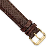 DeBeer 18mm Dark Brown Lizard Grain Leather with Gold-tone Buckle 7.5 inch Watch Band