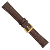 DeBeer 19mm Dark Brown Lizard Grain Leather with Gold-tone Buckle 7.5 inch Watch Band