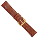 18mm Short Havana/Brown Lizard Grain Leather Gold-tone Bkle Watch Band