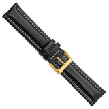 DeBeer 22mm Black Oil-tanned Leather with White Stitching and Gold-tone Buckle 7.5 inch Watch Band