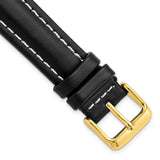 DeBeer 18mm Long Black Oil-tanned Leather with White Stitching and Gold-tone Buckle 8.25 inch Watch Band