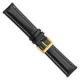 DeBeer 22mm Long Black Oil-tanned Leather with White Stitching and Gold-tone Buckle 8.25 inch Watch Band