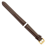 DeBeer 18mm Dark Brown Oil-tanned Leather with White Stitching and Gold-tone Buckle 7.5 inch Watch Band