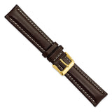 DeBeer 20mm Dark Brown Oil-tanned Leather with White Stitching and Gold-tone Buckle 7.5 inch Watch Band