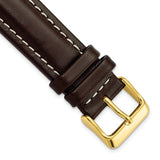 DeBeer 20mm Dark Brown Oil-tanned Leather with White Stitching and Gold-tone Buckle 7.5 inch Watch Band