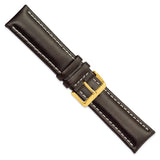 DeBeer 24mm Dark Brown Oil-tanned Leather with White Stitching and Gold-tone Buckle 7.5 inch Watch Band