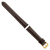 DeBeer 18mm Long Dark Brown Oil-tanned Leather with White Stitching and Gold-tone Buckle 8.25 inch Watch Band