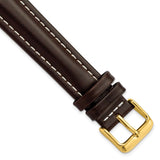 DeBeer 18mm Long Dark Brown Oil-tanned Leather with White Stitching and Gold-tone Buckle 8.25 inch Watch Band