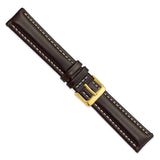 DeBeer 20mm Long Dark Brown Oil-tanned Leather with White Stitching and Gold-tone Buckle 8.25 inch Watch Band