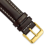 DeBeer 20mm Long Dark Brown Oil-tanned Leather with White Stitching and Gold-tone Buckle 8.25 inch Watch Band