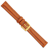 DeBeer 14mm Saddle Brown Oil-tanned Leather with White Stitching and Gold-tone Buckle 6.75 inch Watch Band