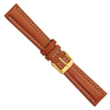 DeBeer 19mm Saddle Brown Oil-tanned Leather with White Stitching and Gold-tone Buckle 7.5 inch Watch Band