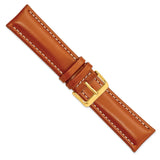 DeBeer 24mm Saddle Brown Oil-tanned Leather with White Stitching and Gold-tone Buckle 7.5 inch Watch Band