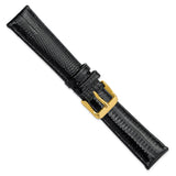 DeBeer 19mm Black Teju Liz Grain Leather with Gold-tone Buckle 7.5 inch Watch Band