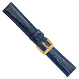 DeBeer 18mm Navy Teju Liz Grain Leather with Gold-tone Buckle 7.5 inch Watch Band