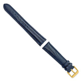 DeBeer 19mm Navy Teju Liz Grain Leather with Gold-tone Buckle 7.5 inch Watch Band