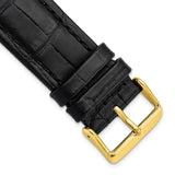DeBeer 24mm Black Matte Alligator Grain Leather with Gold-tone Buckle 7.5 inch Watch Band